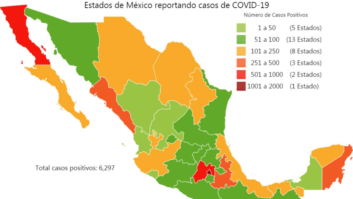 mapa de Mapa y casos de coronavirus en México por estados hoy 17 de abril 