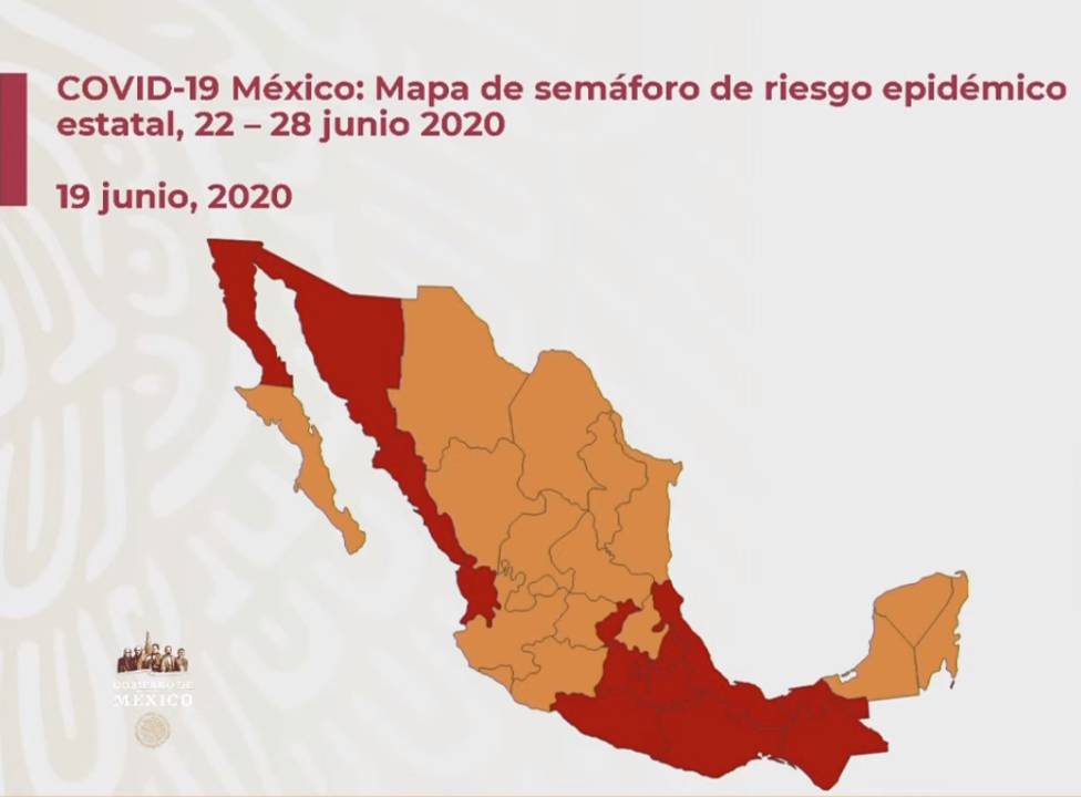 Mapa de México del semáforo epidemiológico del 22 al 28 de junio ...