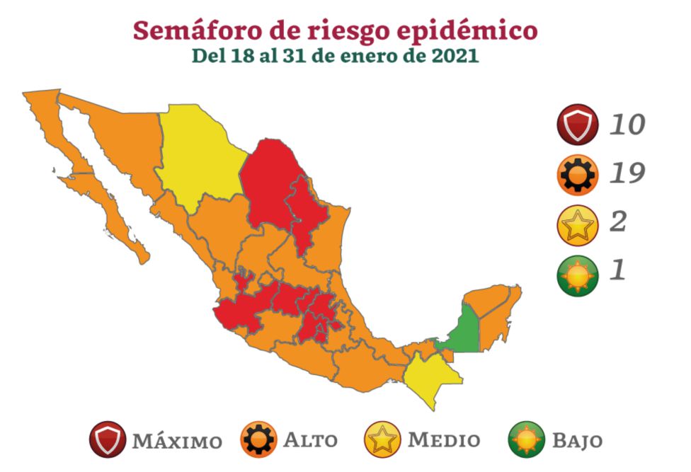 Mapa Del Semaforo Epidemiologico En Mexico Del 18 Al 31 De Enero As Mexico